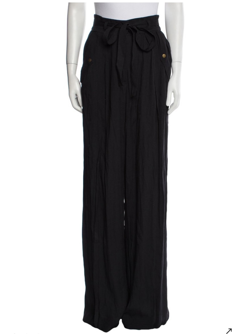 Ulla Johnson Black High-Waist Wide Leg Pants with Tie